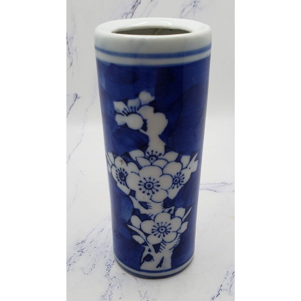 Small Porcelain Chinese Plum Blossom 4 Inch Handpainted Cylinder Vase